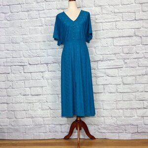 Zara Woman Cerulean Blue Jacquard Chevron Midi Dress